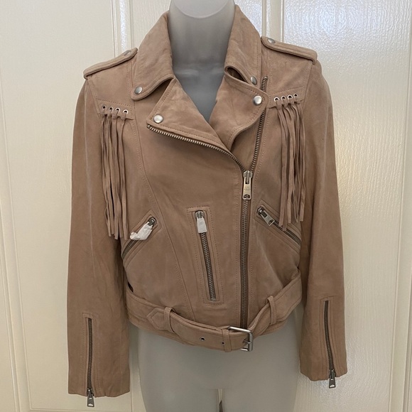 🥳HOST PIC🎉-NEW wTag-ALLSAINTS Pink Tassel Leather Jacket 4 - Picture 2 of 5